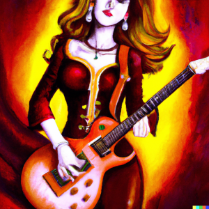 AI Generated image of a goddess playing electric guitar