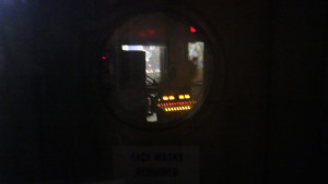 A shot of the KBOO deejay booth through a fisheye lens
