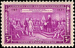 stamp commemorating signing of the US constitution