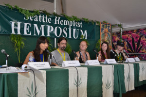 Seattle Hempfest Hemposium panel on Reform Beyond Washington. L to R: Jodie Emery, Keith Saunders, Rachel Kurtz, Danielle Muggli, and Serra Frank.