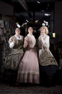 essi Walters plays Anne, Cassie Greer plays Charlotte and Morgan Cox plays Emily in Bag& Baggage’s ‘Bronte.’